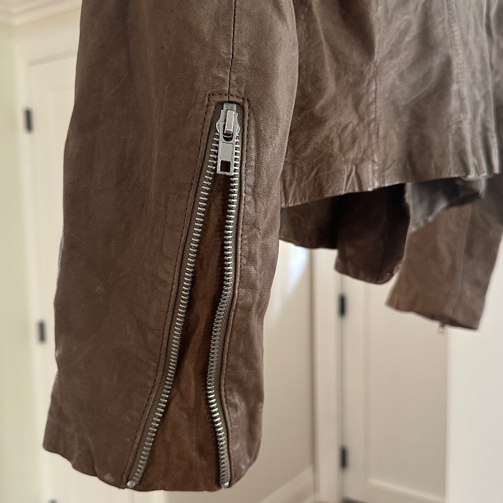 LINE Light Brown Textured Lambskin Motorcycle Jacket - Size L - Picture 8 of 12